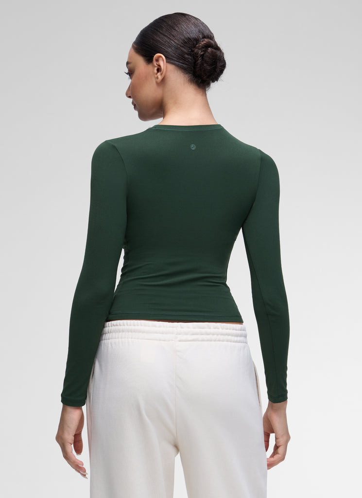 CRZ YOGA Women's Crew Neck Tight Fit Long Sleeve Shirts Casual Tee Green Palm Court