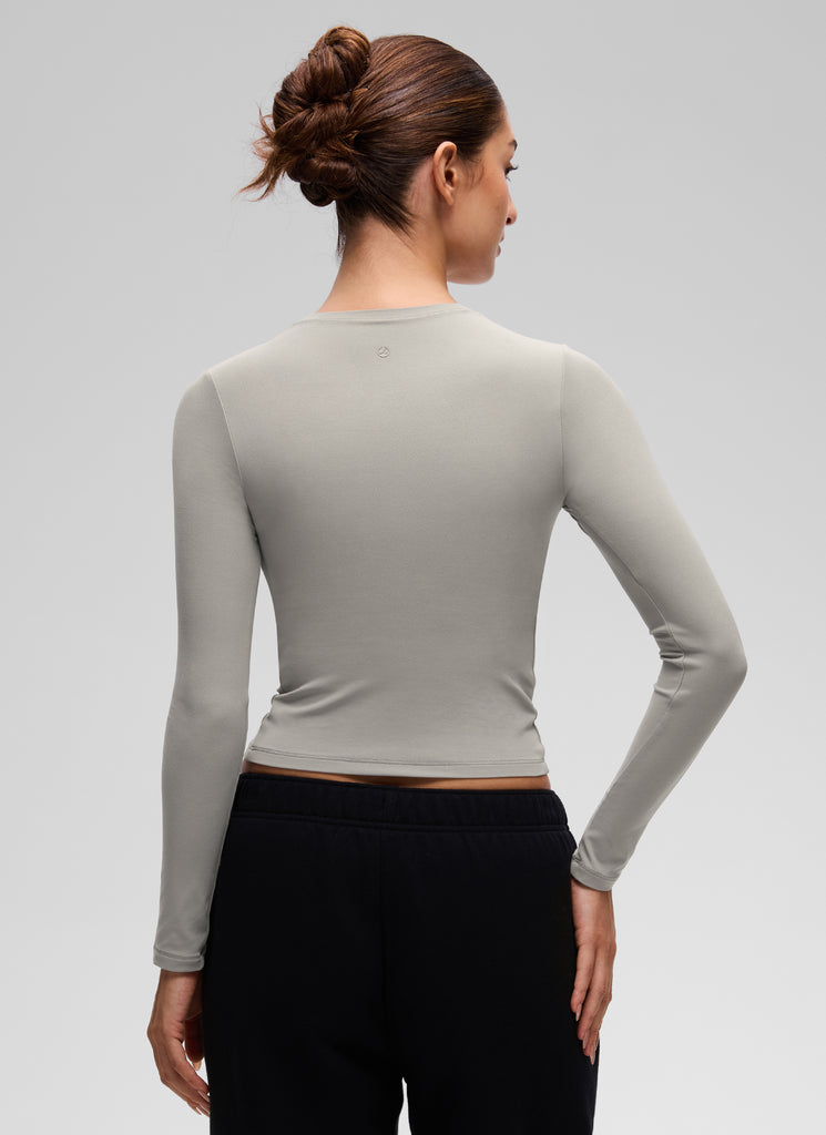 CRZ YOGA Women's Crew Neck Tight Fit Long Sleeve Shirts Casual Tee Red Merlot