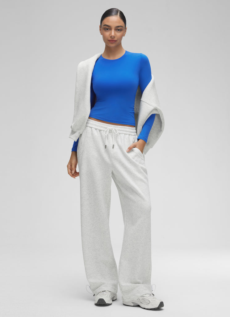 CRZ YOGA Women's Crew Neck Tight Fit Long Sleeve Shirts Casual Tee White