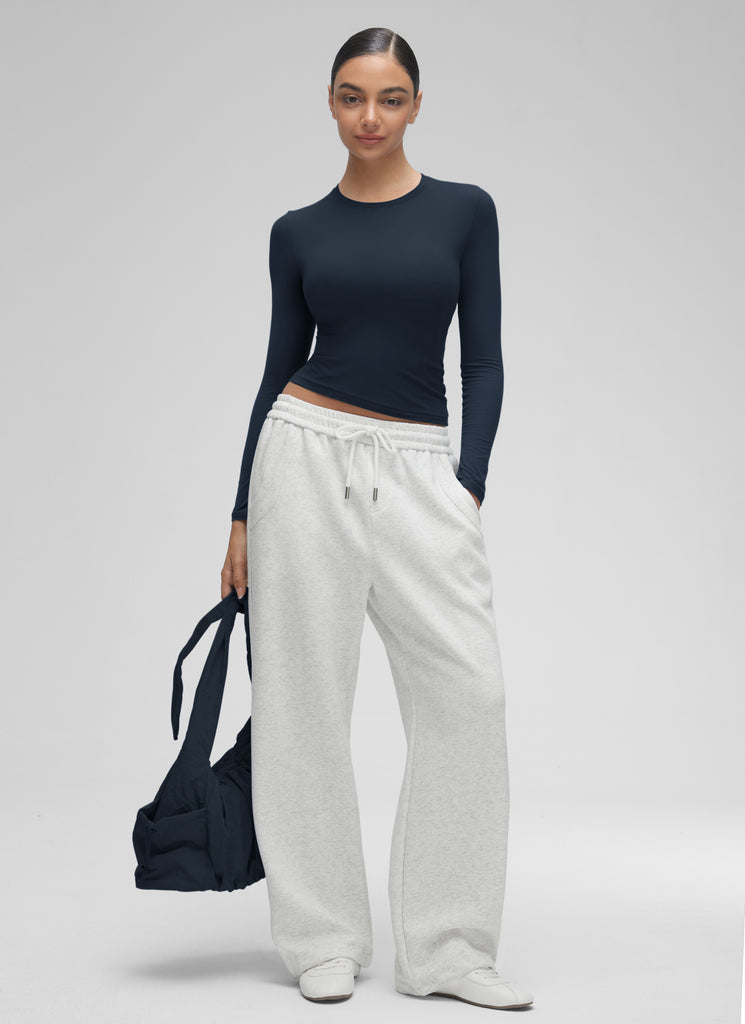 CRZ YOGA Women's Crew Neck Tight Fit Long Sleeve Shirts Casual Tee Sparkle Blue