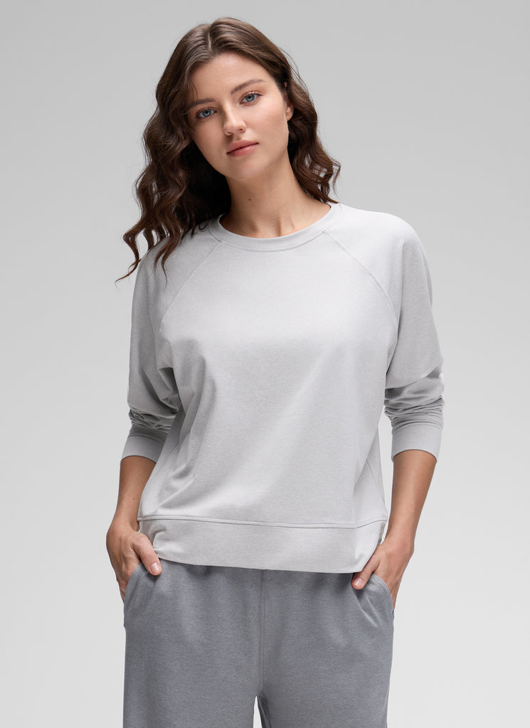 CRZ YOGA Women Casual Lightweight Relaxed Fit Long Sleeves Crew Neck Hot Fudge Brown