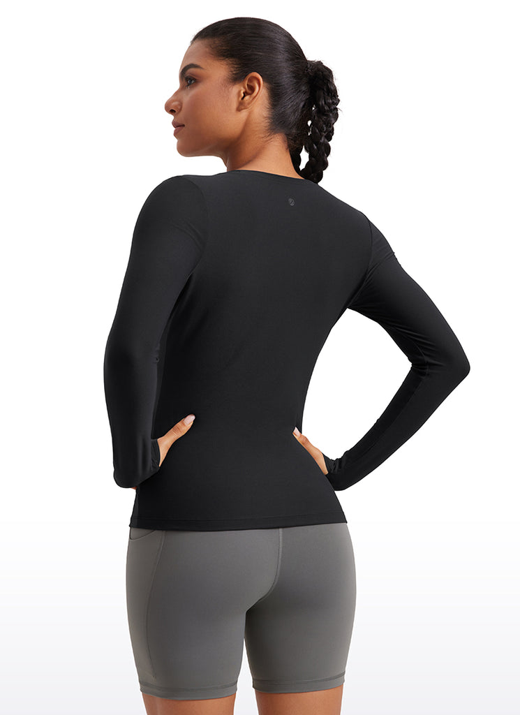 CRZYOGA Women's Cloudweight Workout Crewneck Long Sleeve Thumb Hole Grey Sage