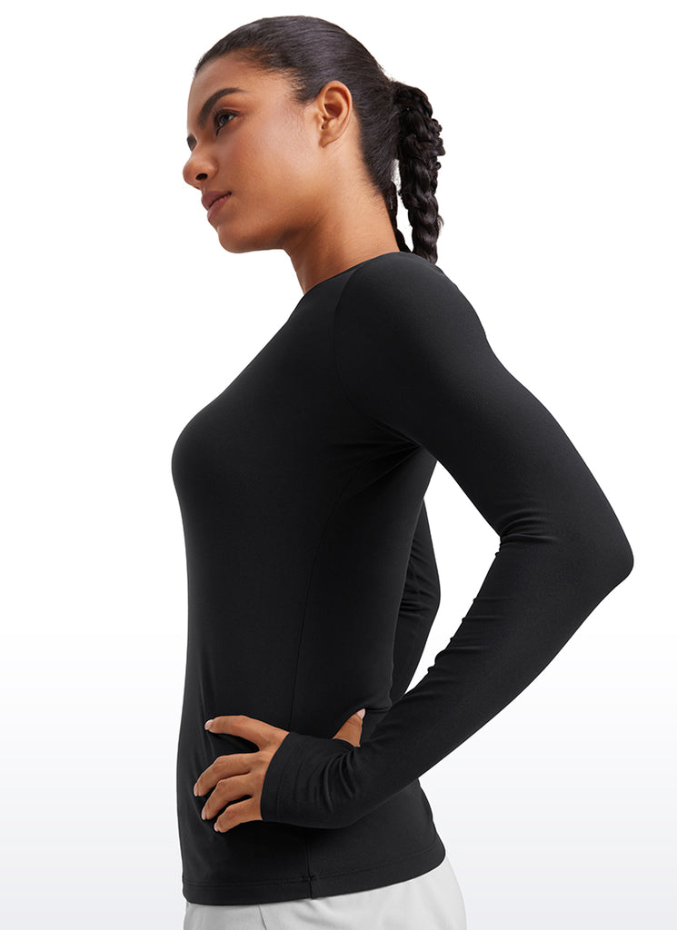 CRZYOGA Women's Cloudweight Workout Crewneck Long Sleeve Thumb Hole Black
