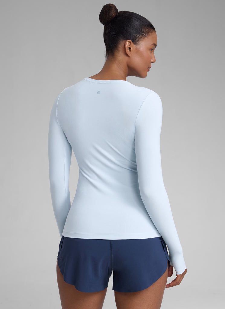 CRZYOGA Women's Cloudweight Workout Crewneck Long Sleeve Thumb Hole Mysterious Grey