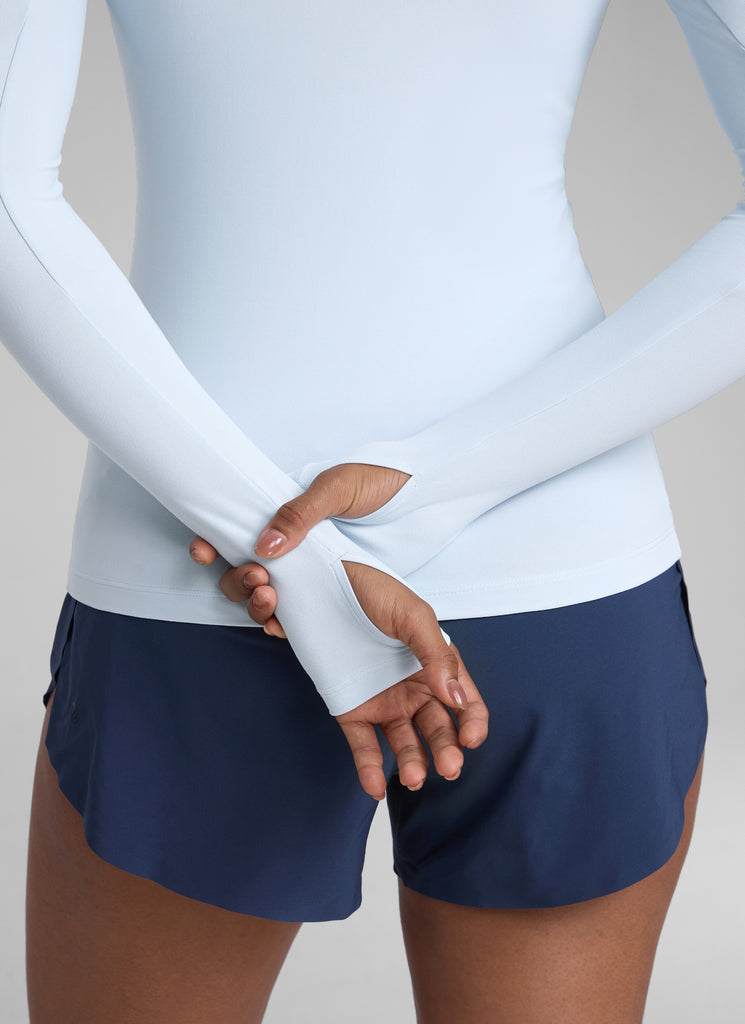 CRZYOGA Women's Cloudweight Workout Crewneck Long Sleeve Thumb Hole Mysterious Grey