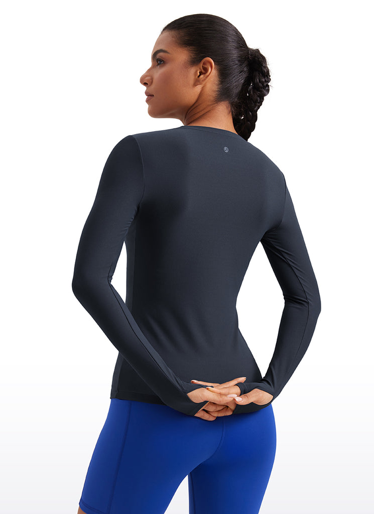 CRZYOGA Women's Cloudweight Workout Crewneck Long Sleeve Thumb Hole White