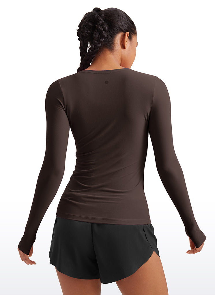 CRZYOGA Women's Cloudweight Workout Crewneck Long Sleeve Thumb Hole White