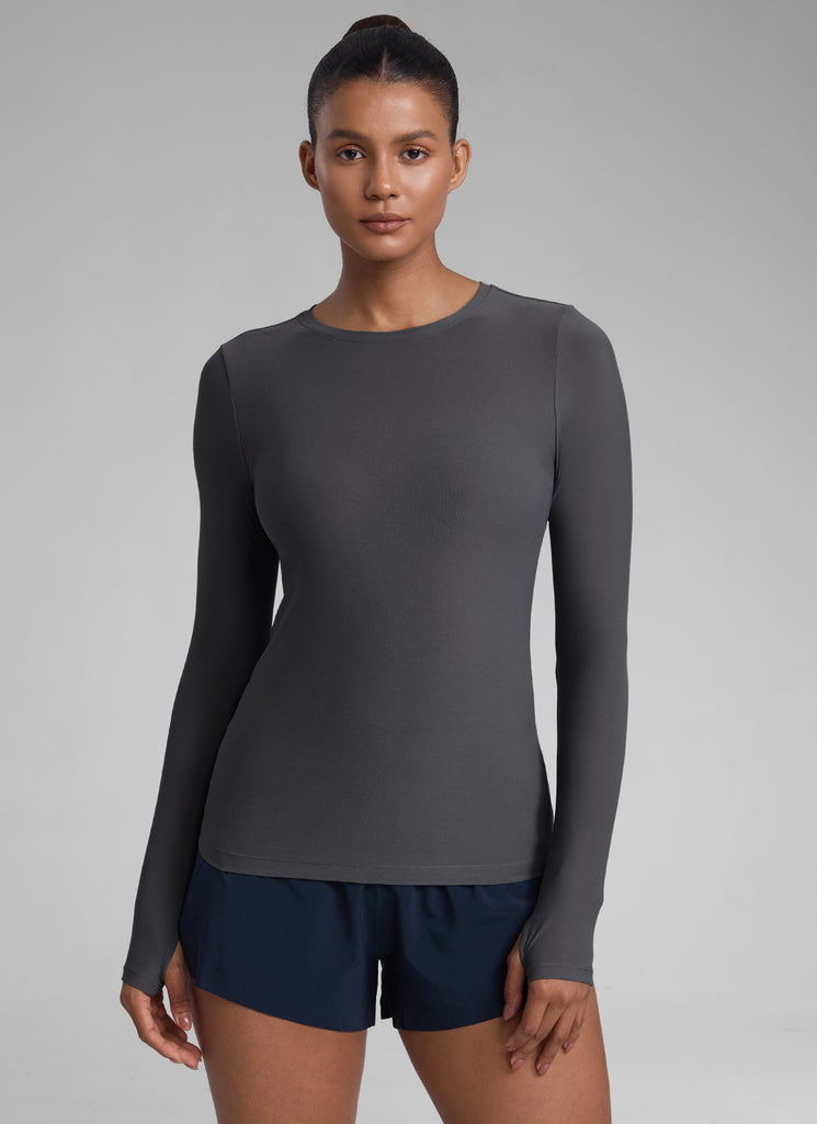 CRZYOGA Women's Cloudweight Workout Crewneck Long Sleeve Thumb Hole True Navy