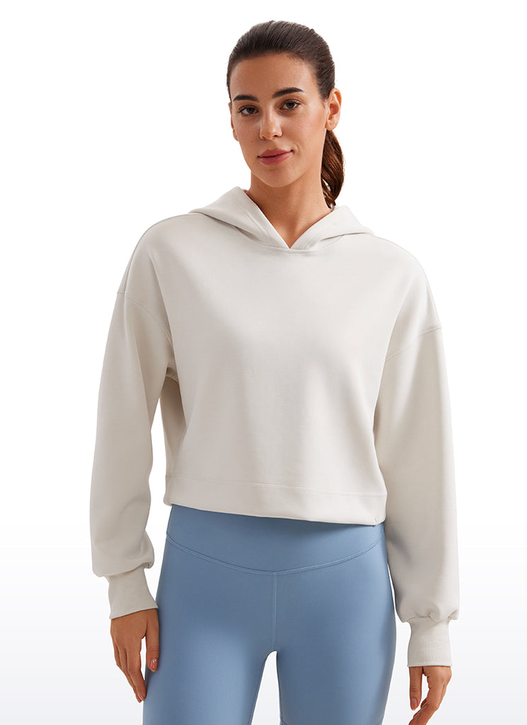 CRZ YOGA Women SoftAura Cropped Pullover Hoodis Long Sleeve Milky White