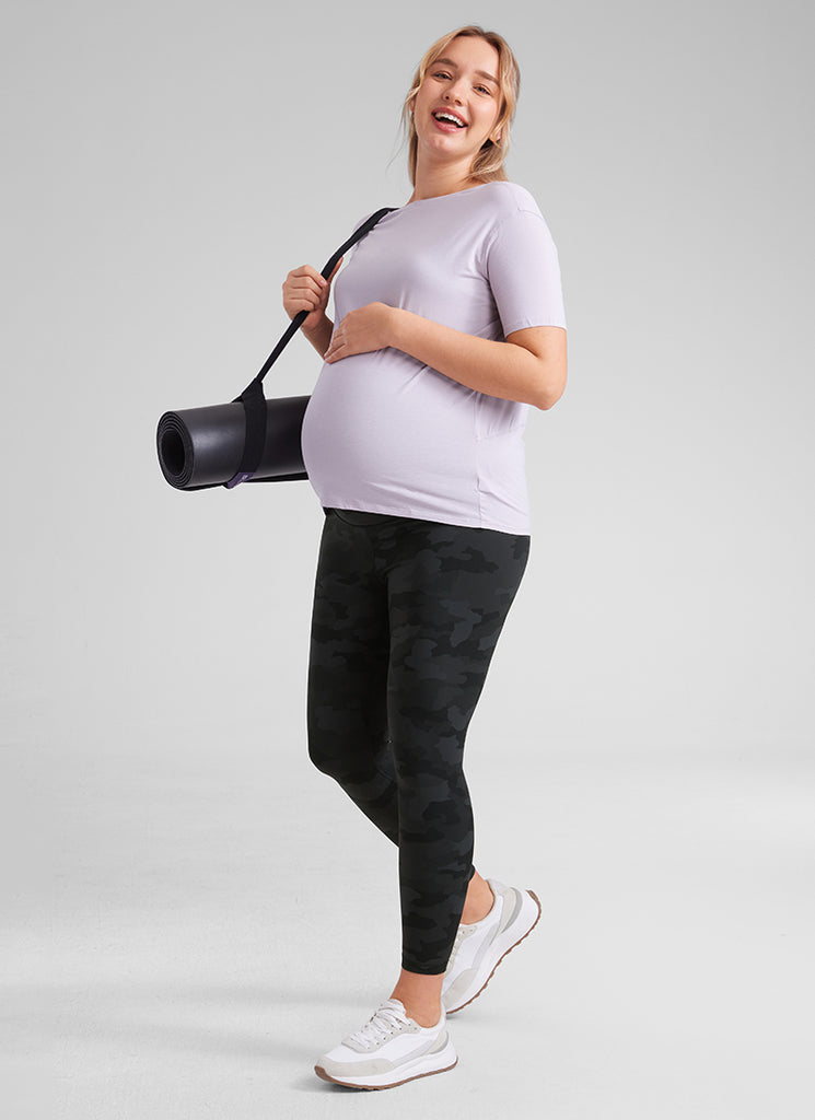 CRZ YOGA Women's Maternity Leggings Super High Rise Butterluxe 25'' Black Tie Dye Flowers