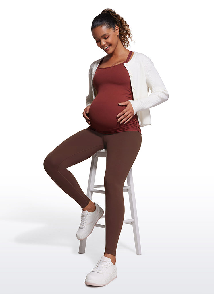 CRZ YOGA Women's Maternity Leggings Super High Rise Butterluxe 28'' Coffee Brown