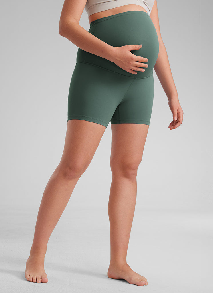 CRZ YOGA Women's Maternity Biker Shorts Super High Rise Butterluxe 4'' Dark Forest Green