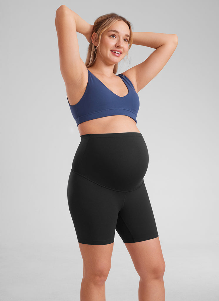 CRZ YOGA Women's Maternity Biker Shorts Super High Rise Butterluxe 6'' Black