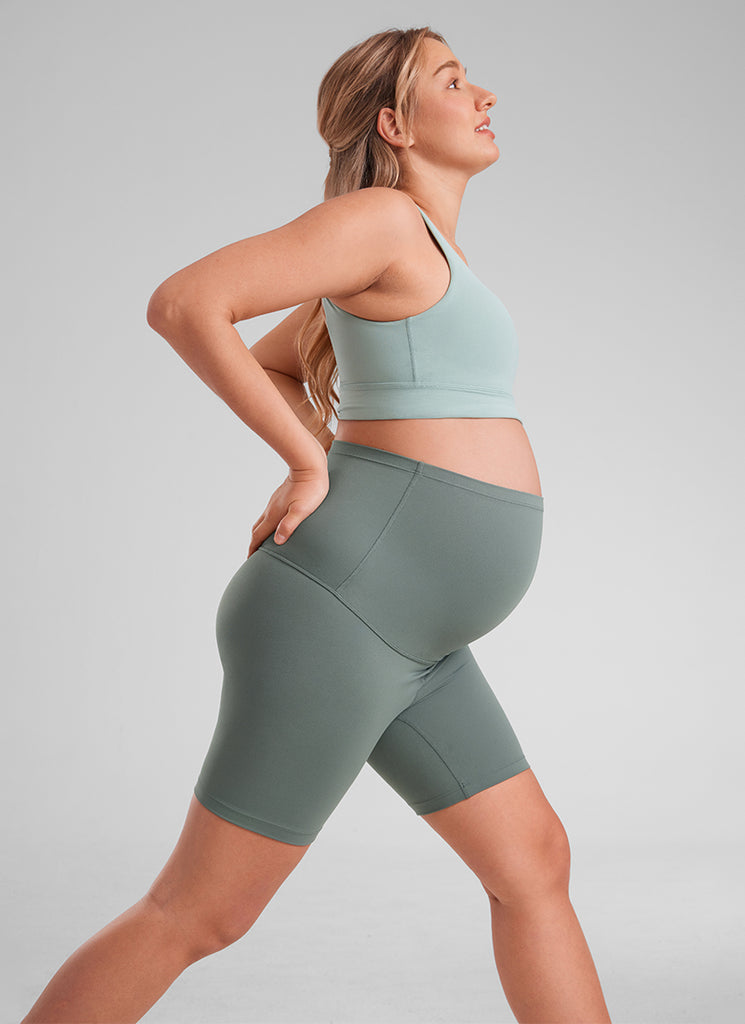CRZ YOGA Women's Maternity Biker Shorts Super High Rise Butterluxe 6'' Grey Sage