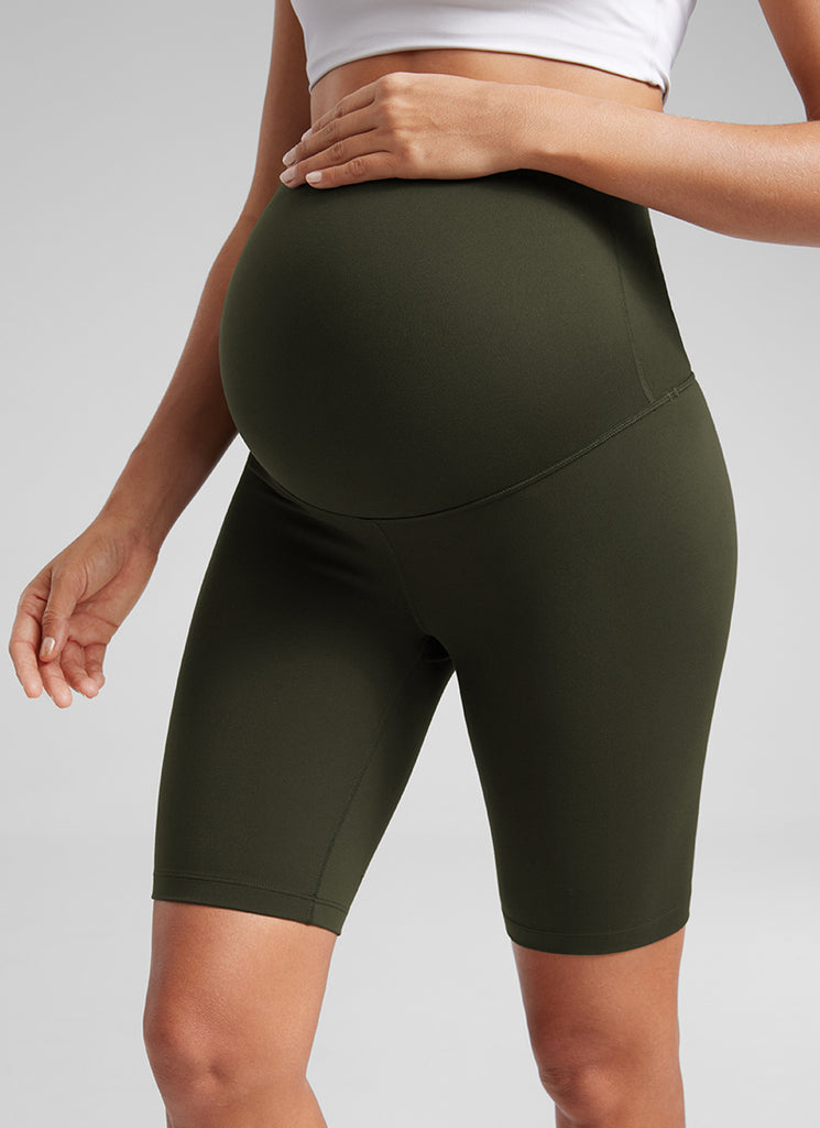 CRZ YOGA Women's Maternity Biker Shorts Super High Rise Butterluxe 8'' Olive Green