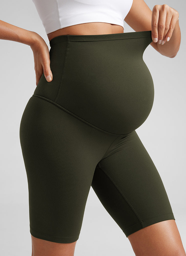 CRZ YOGA Women's Maternity Biker Shorts Super High Rise Butterluxe 8'' Olive Green