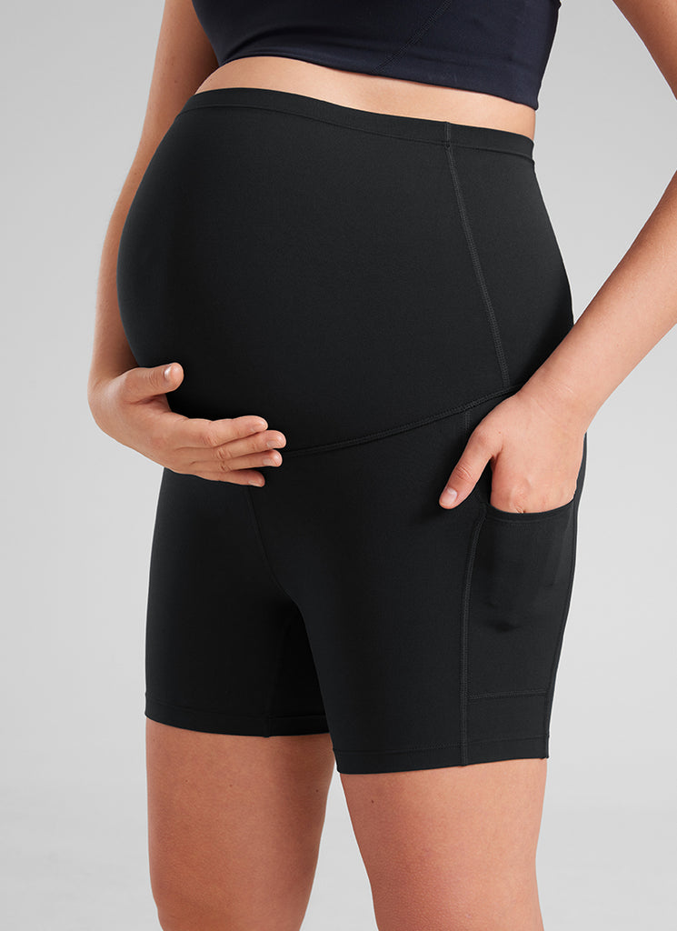 CRZ YOGA Women's Maternity Biker Shorts with Pockets Super High Rise Butterluxe 5'' Black