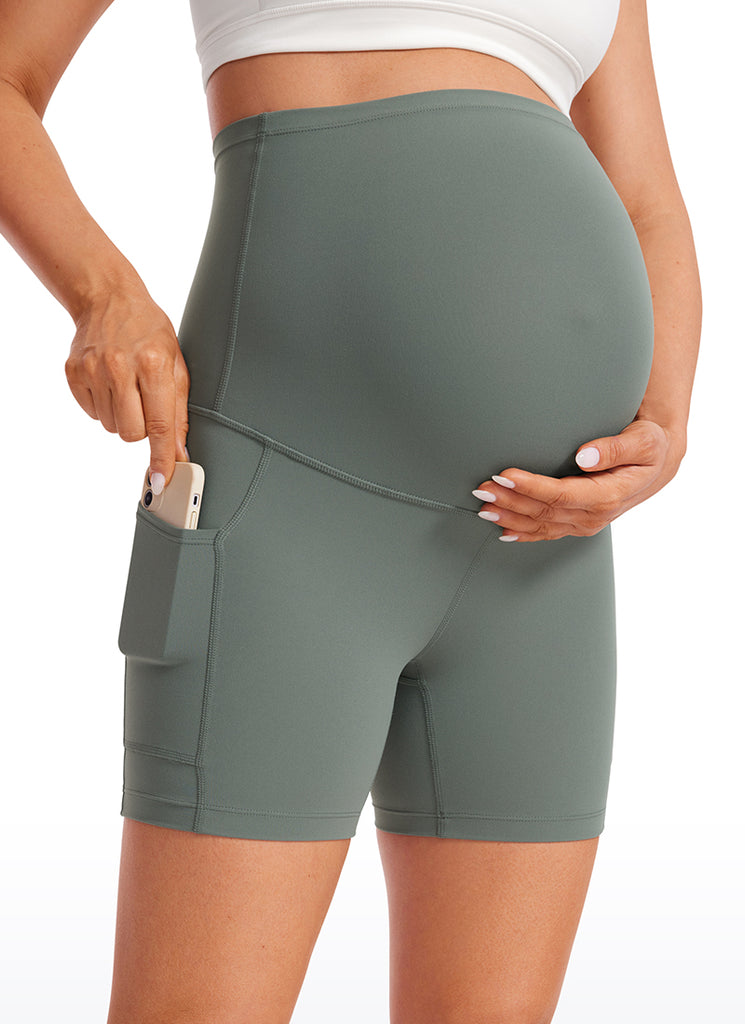 CRZ YOGA Women's Maternity Biker Shorts with Pockets Super High Rise Butterluxe 5'' Grey Sage