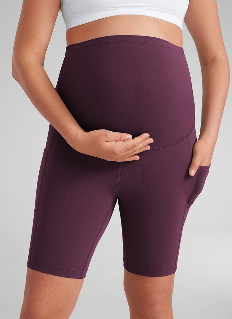 CRZ YOGA Women's Maternity Biker Shorts with Pockets Butterluxe 8'' Deep Purple