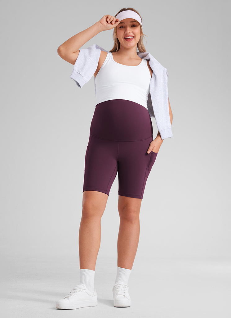 CRZ YOGA Women's Maternity Biker Shorts with Pockets Butterluxe 8'' Deep Purple