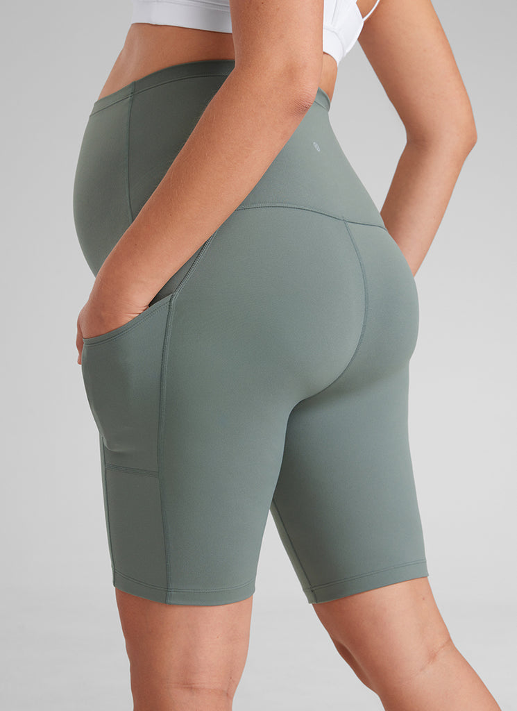 CRZ YOGA Women's Maternity Biker Shorts with Pockets Butterluxe 8'' Grey Sage
