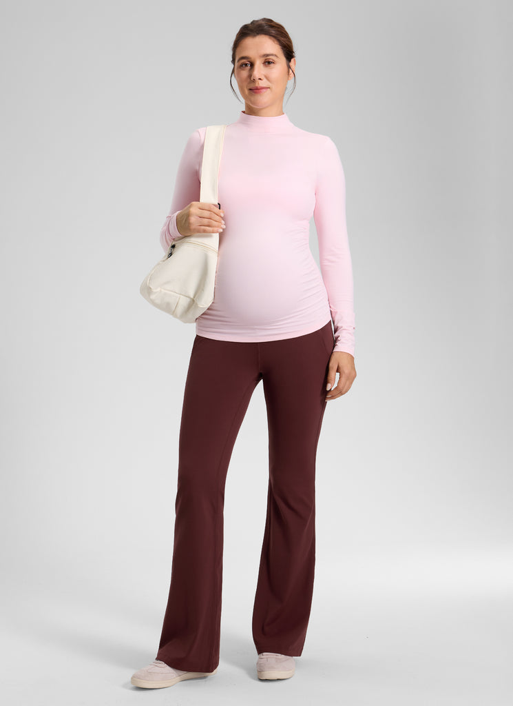 CRZ YOGA Women's Maternity Flare Leggings Pockets Butterluxe 31'' Coffee Brown