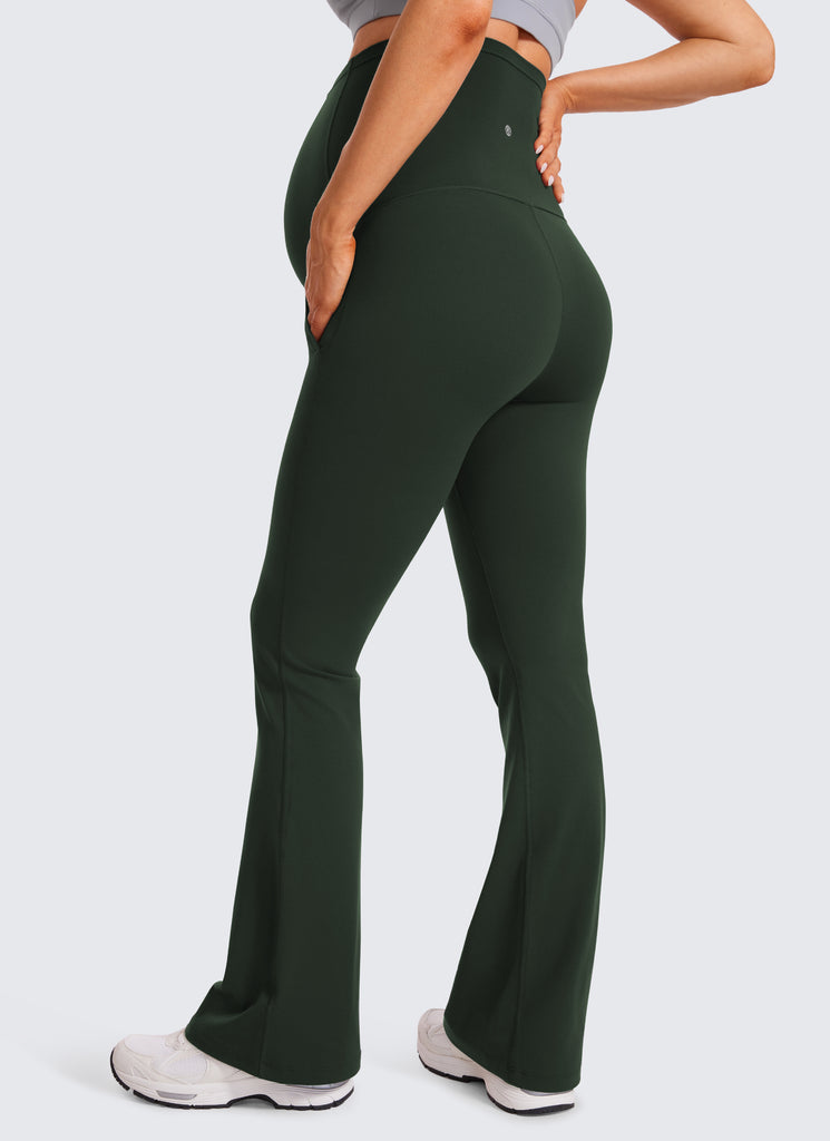 CRZ YOGA Women's Maternity Flare Leggings Pockets Butterluxe 31'' Coffee Brown