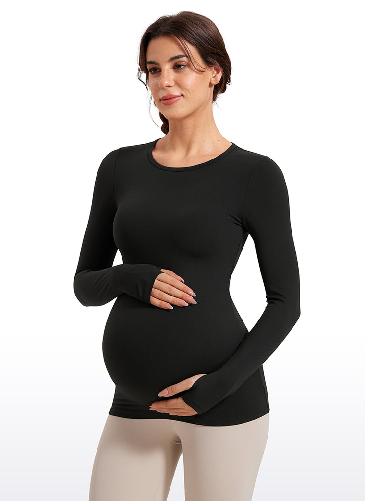 CRZ YOGA Women Butterluxe Long Sleeve Maternity Crewneck Pregnancy Top True Navy