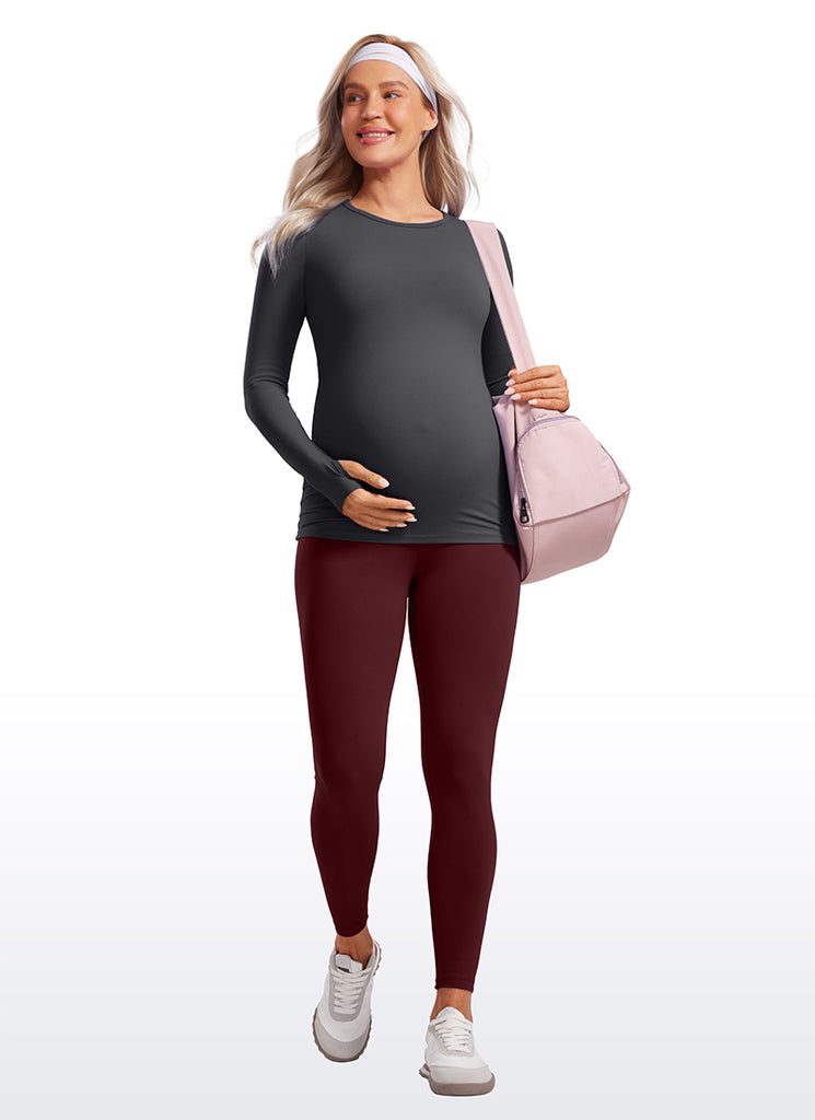 CRZ YOGA Women Butterluxe Long Sleeve Maternity Crewneck Pregnancy Top Red Merlot