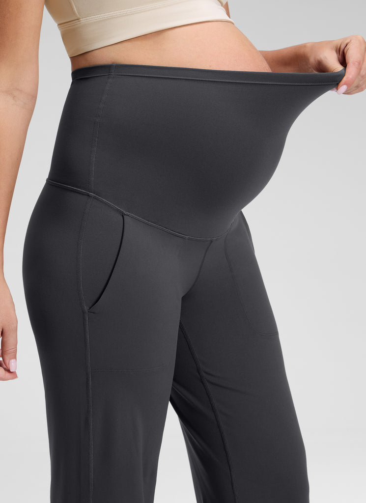 CRZ YOGA Women Butterluxe Maternity Wide Leg Pants with Pockets 31.5" Mysterious Grey