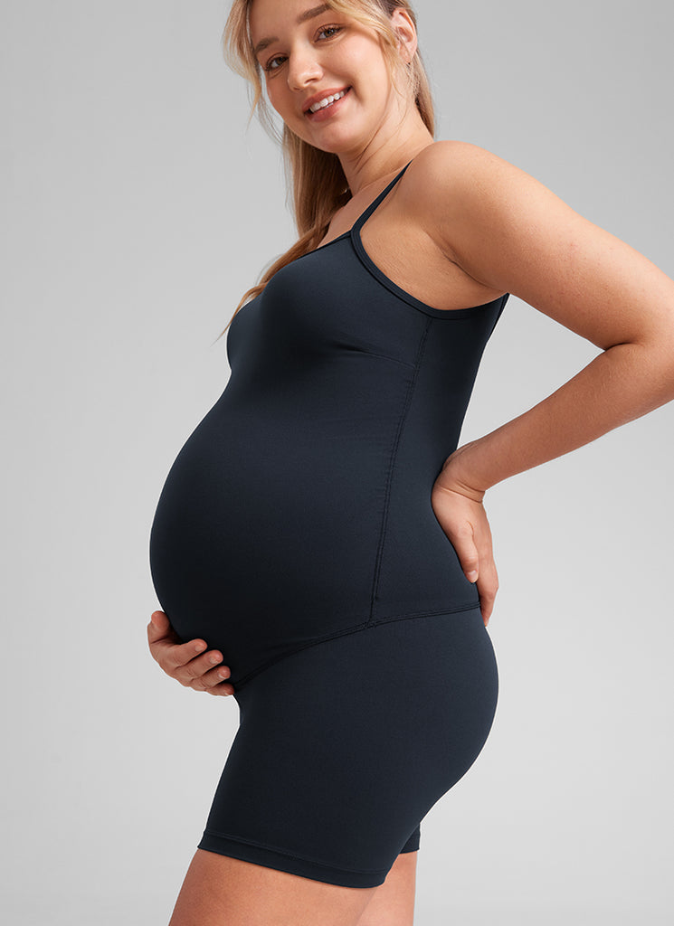 CRZ YOGA Women's Maternity Yoga Tight Fit Romper Shorts Bodysuits True Navy