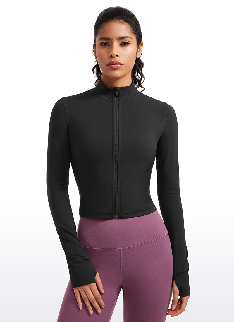 Butterluxe Full Zip Cropped Jackets with Thumb Holes